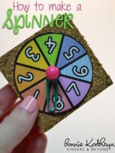 a picture dipicting how to make a spinner and on a board its writtent the numbers from 1,2,3,4,5,6,7